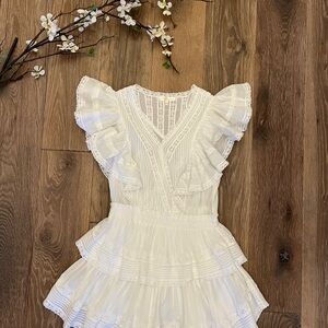 Love Shack Fancy White Ruffled Lace Dress